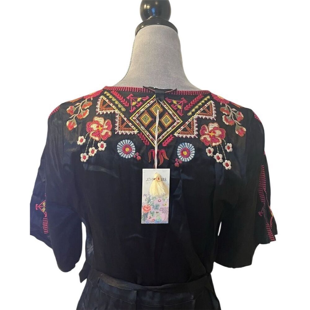 Johnny Was S Workshop Lilith Satin Floral Embroidered Wrap Dress Black Boho Chic - Picture 11 of 16
